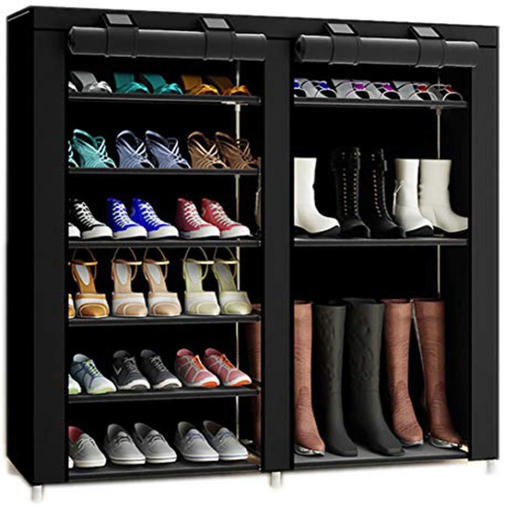 Txt&Baz 27-Pairs Portable Boot Rack Double Row Shoe Rack Covered With Nonwoven Fabric(7-Tiers Black)