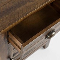 Jofran Artisans Craft Farmhouse Distressed 20 End Table Nightstand With Storage Cabinet, Dakota Oak
