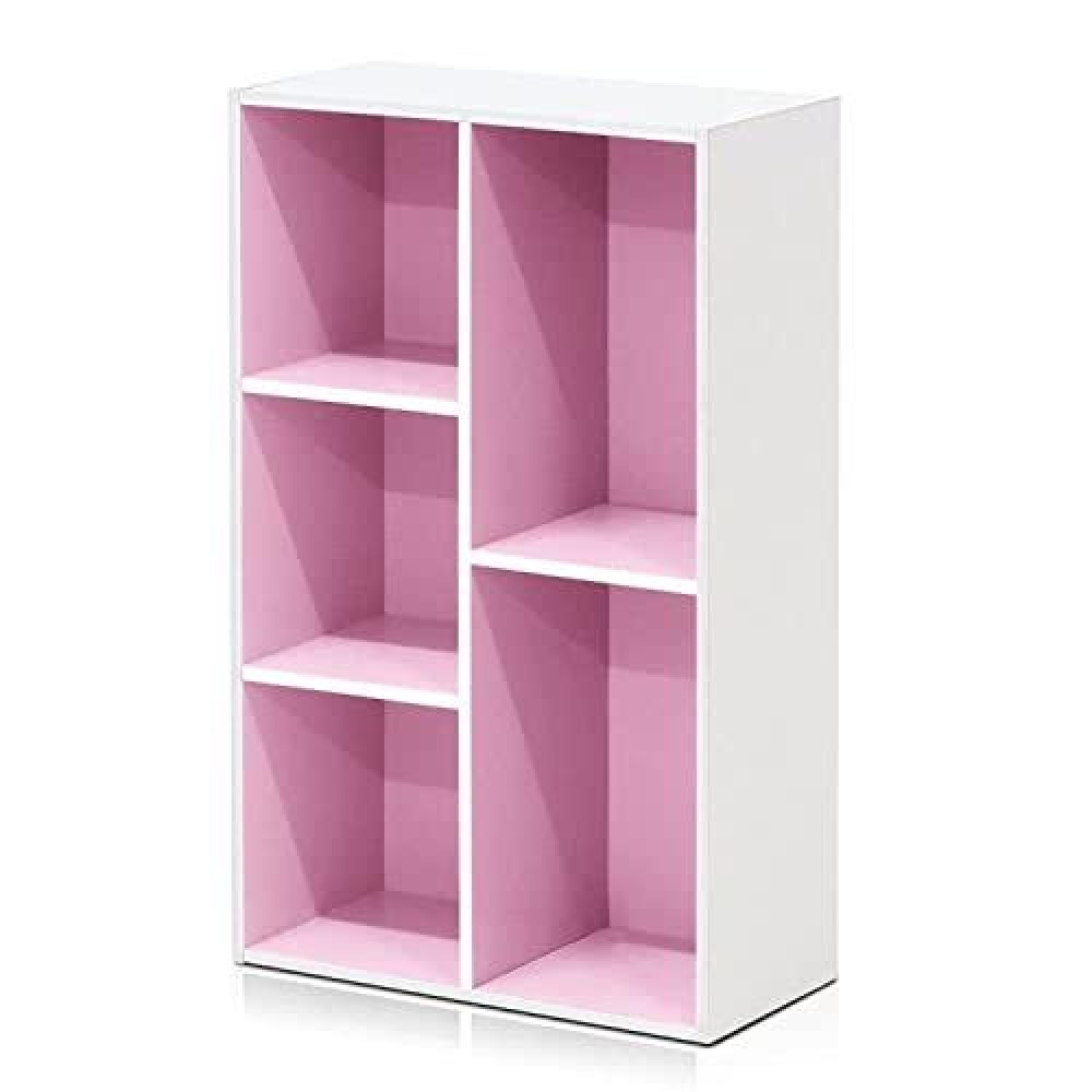 Furinno 5-Cube Reversible Open Shelf, White/Pink 11069Wh/Pi