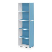 Furinno Luder Bookcase / Book / Storage , 5-Tier, White/Light Blue