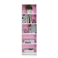 Furinno 5-Tier Reversible Color Open Shelf Bookcase , Whitepink 11055Whpi