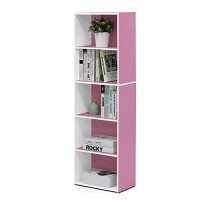 Furinno 5-Tier Reversible Color Open Shelf Bookcase , Whitepink 11055Whpi