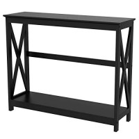 Yaheetech 2 Tier X Design Hallway Large Console Table Entryway Accent Tables With Storage Shelf Living Room Entrance Furniture, Black
