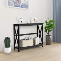 Yaheetech 2 Tier X Design Hallway Large Console Table Entryway Accent Tables With Storage Shelf Living Room Entrance Furniture, Black