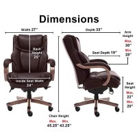 La-Z-Boy Harnett Big & Tall Executive Office Comfort Core Cushions, Ergonomic High-Back Chair With Solid Wood Arms, Bonded Leather, Coffee Brown