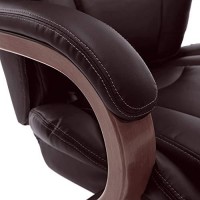 La-Z-Boy Harnett Big & Tall Executive Office Comfort Core Cushions, Ergonomic High-Back Chair With Solid Wood Arms, Bonded Leather, Coffee Brown