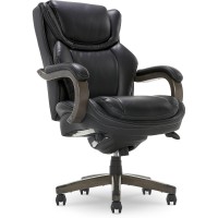 La-Z-Boy Harnett Big & Tall Executive Office Comfort Core Cushions, Ergonomic High-Back Chair With Solid Wood Arms, Bonded Leather, Black