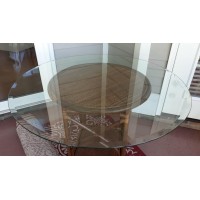 Fab Glass And Mirror 64 Inch Round Tempered 1/2 Thick Beveled Polish Glass Table Top, 64, Clear