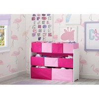 Delta Children Deluxe Multi-Bin Toy Organizer With Storage Bins, White/Pink Bins