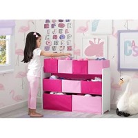Delta Children Deluxe Multi-Bin Toy Organizer With Storage Bins, White/Pink Bins