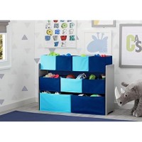 Delta Children Deluxe Multi-Bin Toy Organizer With Storage Bins, Grey/Blue Bins