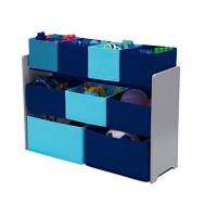 Delta Children Deluxe Multi-Bin Toy Organizer With Storage Bins, Grey/Blue Bins