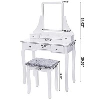 Bewishome Vanity Set With Mirror & Cushioned Stool Dressing Table Vanity Makeup Table 5 Drawers 2 Dividers Movable Organizers White Fst01W