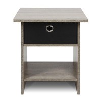 Furinno Dario End Table / Side Table / Night Stand / Bedside Table With Bin Drawer, 1-Pack, French Oak Grey/Black