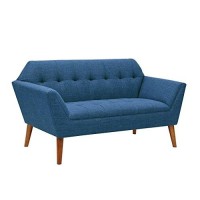 Ink+Ivy Newport Accent Armchair-Solid Wood Frame, Flare Arm Family Loveseat Settee Modern Mid-Century Style Living Room Sofa Furniture, 59 Wide, Blue