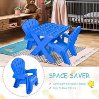 Costzon Kids Plastic Table And 2 Chairs Set, Adirondack Chair For Indoor & Outdoor Garden, Patio, Beach, Home, Toddlers Boys & Girls Activity Craft Table Set (Blue)