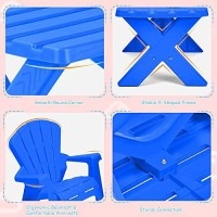 Costzon Kids Plastic Table And 2 Chairs Set, Adirondack Chair For Indoor & Outdoor Garden, Patio, Beach, Home, Toddlers Boys & Girls Activity Craft Table Set (Blue)