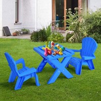 Costzon Kids Plastic Table And 2 Chairs Set, Adirondack Chair For Indoor & Outdoor Garden, Patio, Beach, Home, Toddlers Boys & Girls Activity Craft Table Set (Blue)