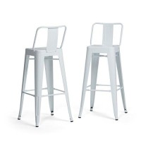 Simplihome Rayne Metal 30 Inch Bar Stool (Set Of 2) In White For The Dining Room And Kitchen