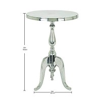 Benzara Traditional Style Aluminum Accent Table With Pedestal Base, Silver