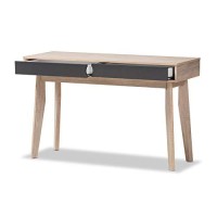 Baxton Studio Fella Mid-Century Modern 2-Drawer Oak And Grey Wood Study Desk