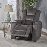 Christopher Knight Home Emersyn Tufted Microfiber Power Recliner With Arm Storage And Usb Cord, Slate Black 3875D X 33W X 4175H In