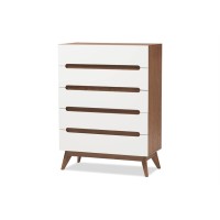 Baxton Studio Calypso Mid-Century Modern White And Walnut Wood 5-Drawer Storage Chest