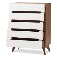 Baxton Studio Calypso Mid-Century Modern White And Walnut Wood 5-Drawer Storage Chest