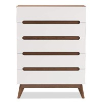 Baxton Studio Calypso Mid-Century Modern White And Walnut Wood 5-Drawer Storage Chest