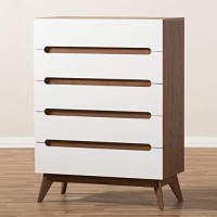 Baxton Studio Calypso Mid-Century Modern White And Walnut Wood 5-Drawer Storage Chest