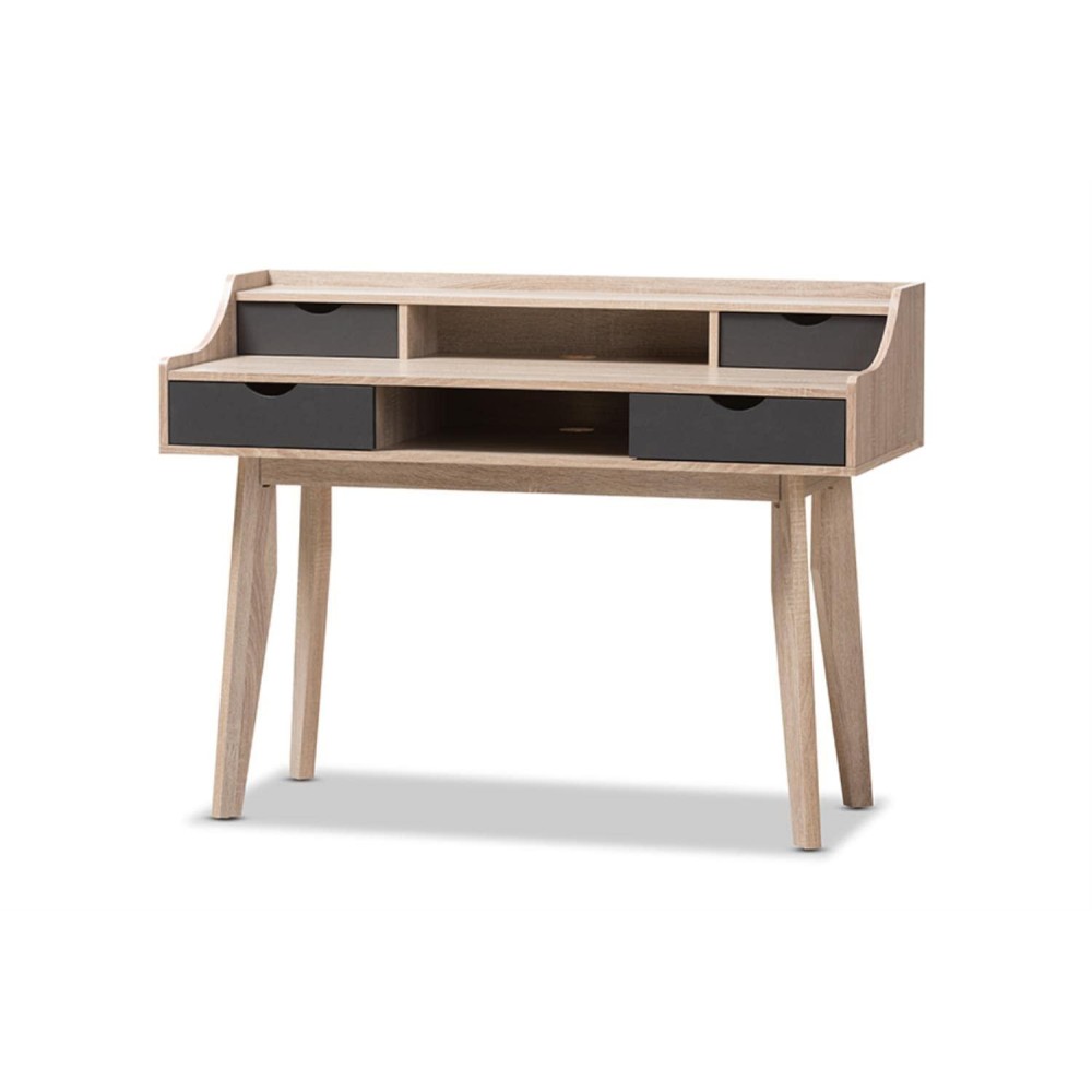 Baxton Studio Fella Mid-Century Modern 4-Drawer Oak And Grey Wood Study Desk