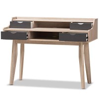 Baxton Studio Fella Mid-Century Modern 4-Drawer Oak And Grey Wood Study Desk