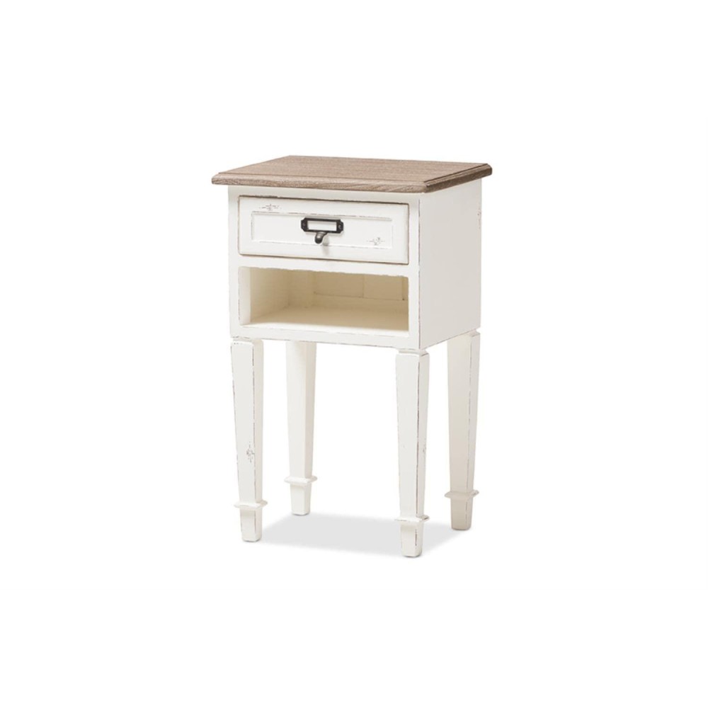 Baxton Studio Dauphine 1 Drawer Wood Nightstand In Weathered Oak White