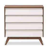 Baxton Studio Hildon Mid-Century Modern White And Walnut Wood 4-Drawer Storage Chest