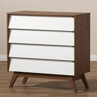 Baxton Studio Hildon Mid-Century Modern White And Walnut Wood 4-Drawer Storage Chest