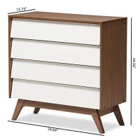 Baxton Studio Hildon Mid-Century Modern White And Walnut Wood 4-Drawer Storage Chest