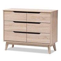 Baxton Studio Fella 6 Drawer Wood Double Dresser In Light Brown