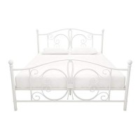 Dhp Bombay Metal Platform Bed With Parisian Style Headboard And Footboard, Adjustable Base Height For Underbed Storage, No Box Spring Needed, Queen, White