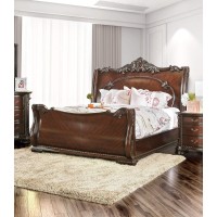 Furniture Of America Luxury Brown Cherry Baroque-Style Sleigh Bed Queen