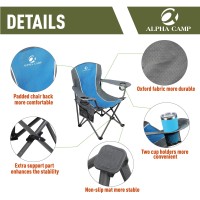 Alpha Camp Oversized Camping Folding Chair Heavy Duty Steel Frame Support 350 Lbs Collapsible Arm Chair With Cup Holder Quad Lumbar Back Chair Portable For Outdoor/Indoor