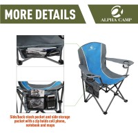 Alpha Camp Oversized Camping Folding Chair Heavy Duty Steel Frame Support 350 Lbs Collapsible Arm Chair With Cup Holder Quad Lumbar Back Chair Portable For Outdoor/Indoor