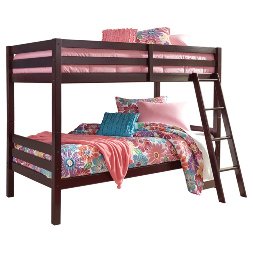 Signature Design By Ashley Halanton Traditional Twin Over Twin Solid Wood Bunk Bed With Ladder, Convertible To 2 Individual Beds, Espresso