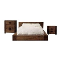 Furniture Of America Foa Elbert 3-Piece Natural Wood Low Bedroom Set - Queen + Nightstand + Chest