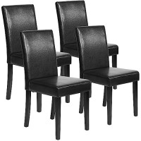 Dining Chairs Dining Room Chairs Parsons Set Of 4 Dining Side Chairs For Home Kitchen Living Room, Leather Black