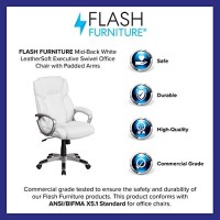 Flash Furniture Carolyn Mid-Back White Leathersoft Executive Swivel Office Chair With Padded Arms