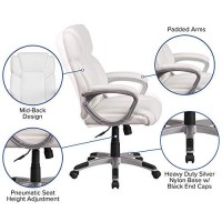 Flash Furniture Carolyn Mid-Back White Leathersoft Executive Swivel Office Chair With Padded Arms