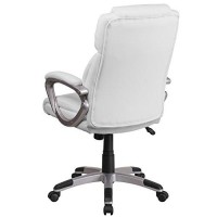 Flash Furniture Carolyn Mid-Back White Leathersoft Executive Swivel Office Chair With Padded Arms