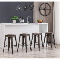 Haobo Home 26 Backless Metal Counter Stool Height Barstools With Wooen Seat Set Of 4] Bar Stools