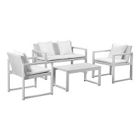 Pangea Home 1 2 Ct Chester Sofa Set, White-Anodized Aluminumfabricpolyresin