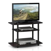 Furinno Turn-N-Tube No Tools 3-Tier Entertainment Center Tv Stand For Tv Up To 32 Inch, Plastic Round Tubes, Dark Walnut